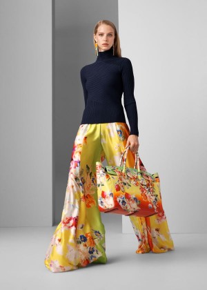 Spodnie Ralph Lauren Kyrah Floral Silk Palazzo Pant Damskie Różowe Żółte Zielone | LHZO9065