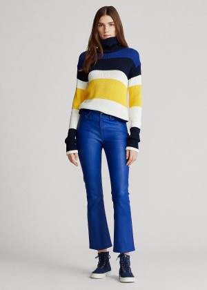 Spodnie Ralph Lauren Leather Cropped Flare Pant Damskie Królewski Niebieski Niebieskie | TVQD0204