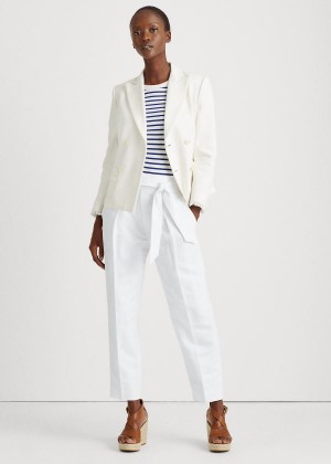 Spodnie Ralph Lauren Linen-Twill Cropped Pant Damskie Białe | XRTL3630