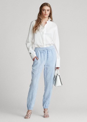 Spodnie Ralph Lauren Linen Jogger Damskie Głęboka Niebieskie | KDBU5940