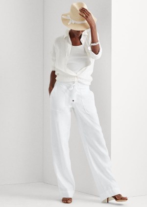 Spodnie Ralph Lauren Linen Wide-Leg Pant Damskie Białe | AVHT8925