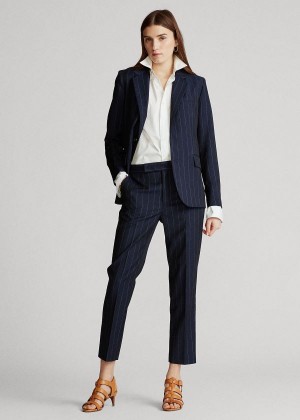 Spodnie Ralph Lauren Pinstripe Wool Pant Damskie Granatowe | LMRY2780