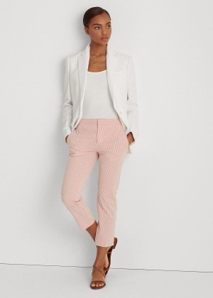 Spodnie Ralph Lauren Seersucker Straight Pant Damskie Czerwone Białe | SGRM3869