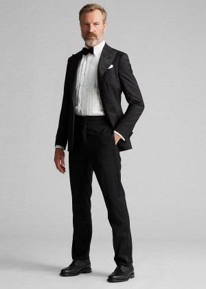 Spodnie Ralph Lauren Slim Fit Wool Tuxedo Trouser Męskie Czarne | YQIF1679