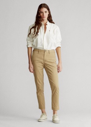 Spodnie Ralph Lauren Stretch Cotton Straight Pant Damskie Brązowe | FDJR9648