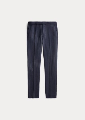 Spodnie Ralph Lauren Striped Barathea Suit Trouser Męskie Granatowe Kremowe | HFBT5257