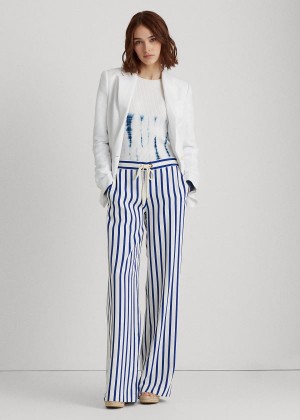 Spodnie Ralph Lauren Striped Satin Wide-Leg Pant Damskie Niebieskie Kremowe | QYCL4522