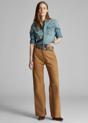 Spodnie Ralph Lauren Suede Flare Pant Damskie Brązowe | RZBT9763