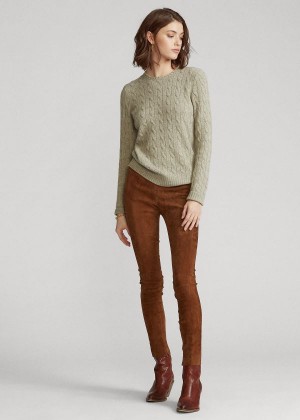 Spodnie Ralph Lauren Suede Skinny Pant Damskie Brązowe | BVCP2679