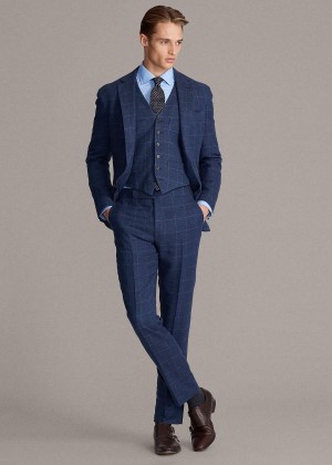 Spodnie Ralph Lauren Windowpane Suit Trouser Męskie Niebieskie Głęboka Niebieskie | AXET8451