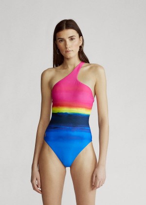 Stroje Pływackie Ralph Lauren Dip-Dyed One-Shoulder Swimsuit Damskie Kolorowe | FZYM8193