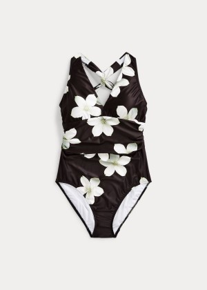 Stroje Pływackie Ralph Lauren Floral Plunge One-Piece Damskie Czarne Białe | WFSU6886