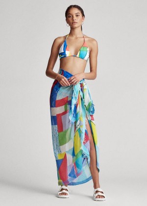 Stroje Pływackie Ralph Lauren Graphic-Print Bikini Top Damskie Kolorowe | HGPM0107