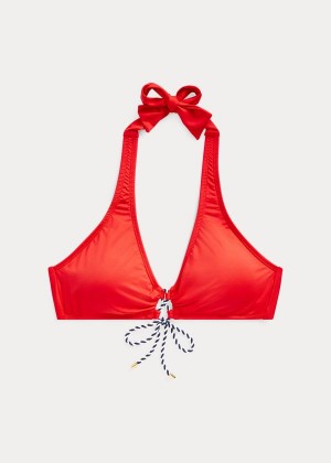 Stroje Pływackie Ralph Lauren Lace-Front Halter Bikini Top Damskie Czerwone | XNHY6547