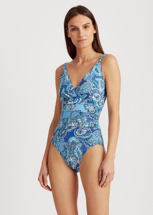 Stroje Pływackie Ralph Lauren Paisley Surplice One-Piece Damskie Niebieskie Kolorowe | NFGB3921