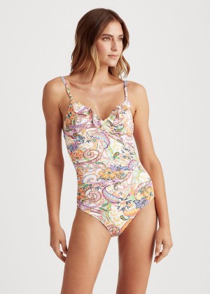 Stroje Pływackie Ralph Lauren Paisley V-Neck One-Piece Damskie Kolorowe | CXFT7565