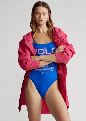 Stroje Pływackie Ralph Lauren Racerback One-Piece Swimsuit Damskie Niebieskie | WNGO3490