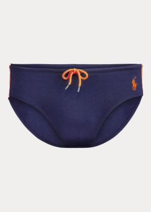 Stroje Pływackie Ralph Lauren Striped Swim Brief Męskie Granatowe Pomarańczowe | ZUOS6313