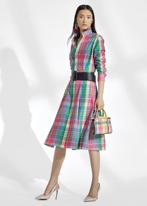 Sukienka Ralph Lauren Aldene Madras Shirtdress Damskie Różowe Zielone Kolorowe | RFGY9770