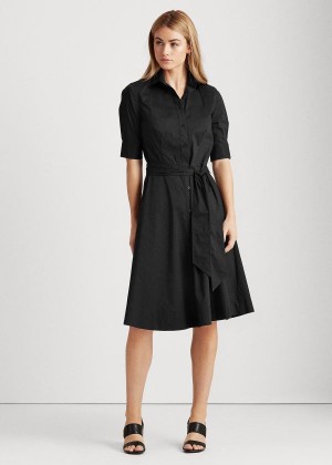 Sukienka Ralph Lauren Belted Cotton-Blend Shirtdress Damskie Czarne | URAV1359