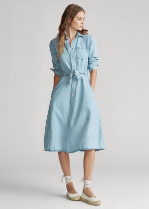 Sukienka Ralph Lauren Belted Denim Shirtdress Damskie Głęboka Indygo | QRAE1781