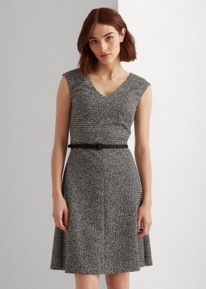 Sukienka Ralph Lauren Belted Tweed Dress Damskie Czarne Kolorowe | DEDI4758