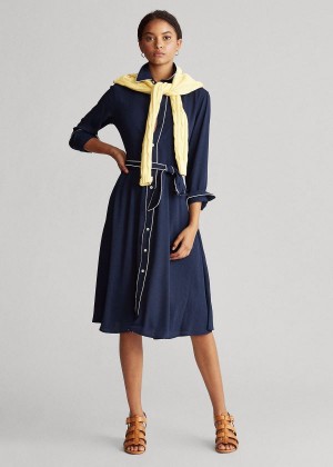 Sukienka Ralph Lauren Buckled Shirtdress Damskie Granatowe | QGNO9848