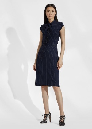 Sukienka Ralph Lauren Carlisle Wool Twill Day Dress Damskie Granatowe Kremowe | CPWF6772