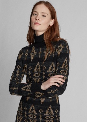 Sukienka Ralph Lauren Cashmere-Silk Sweater Dress Damskie Czarne Brązowe | RZEH1807