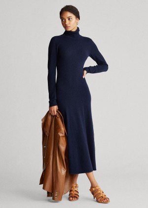 Sukienka Ralph Lauren Cashmere Turtleneck Dress Damskie Granatowe | FGMK1769