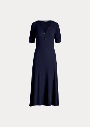 Sukienka Ralph Lauren Cotton Fit-and-Flare Dress Damskie Granatowe | NSUF4695