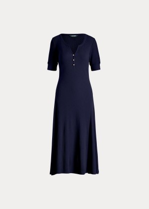 Sukienka Ralph Lauren Cotton Fit-and-Flare Dress Damskie Granatowe | QGOD5457