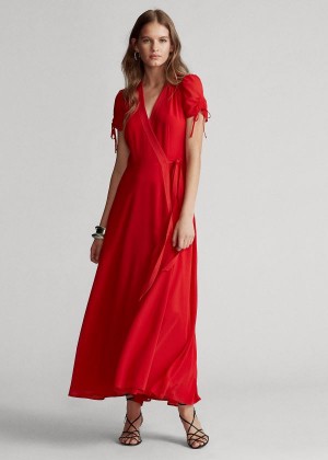 Sukienka Ralph Lauren Crepe Wrap Dress Damskie Czerwone | VRQM8770