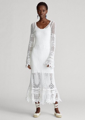 Sukienka Ralph Lauren Crocheted Cotton Dress Damskie Białe | DEUN4941