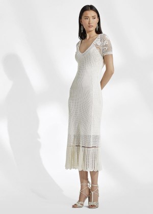 Sukienka Ralph Lauren Crocheted Silk Dress Damskie Kremowe | SOBQ8131