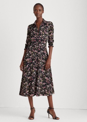 Sukienka Ralph Lauren Floral Crepe Dress Damskie Czarne Różowe Kolorowe | PFRS7169