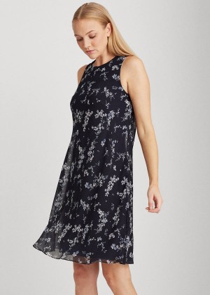 Sukienka Ralph Lauren Floral Georgette Shift Dress Damskie Głęboka Granatowe Niebieskie Kolorowe | AQOV8499