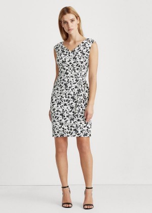 Sukienka Ralph Lauren Floral Jersey Cap-Sleeve Dress Damskie Kremowe Czarne | CDYF7918