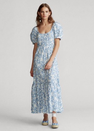 Sukienka Ralph Lauren Floral Linen Dress Damskie Niebieskie | RCIJ0818