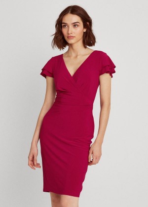 Sukienka Ralph Lauren Flutter-Sleeve Surplice Dress Damskie Bordowe | QHWM7340