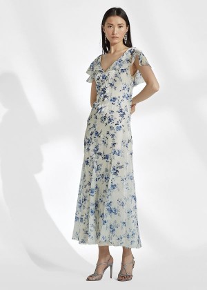 Sukienka Ralph Lauren Kegan Floral Evening Dress Damskie Niebieskie Białe | TSGH0441