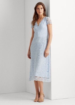 Sukienka Ralph Lauren Lace V-Neck Dress Damskie Niebieskie | WYYR9004