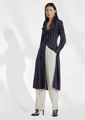 Sukienka Ralph Lauren London Plaid Silk Shirtdress Damskie Granatowe Kremowe | UJUV2886