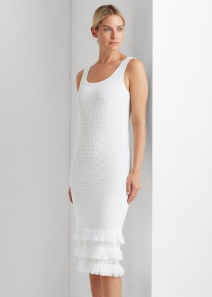 Sukienka Ralph Lauren Pointelle Cotton Dress Damskie Białe | IBIR7289