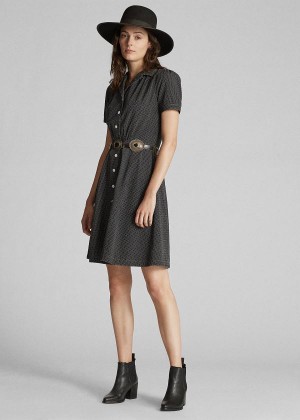 Sukienka Ralph Lauren Polka-Dot Black Indigo Dress Damskie Czarne Kolorowe | QKDW8024