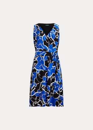 Sukienka Ralph Lauren Print Tie-Waist Midi Dress Damskie Czarne Niebieskie Białe | NXYW7305