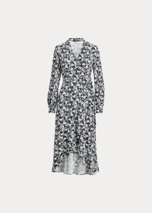 Sukienka Ralph Lauren Ruffle Long-Sleeve Wrap Dress Damskie Granatowe Kremowe | PGSK8319