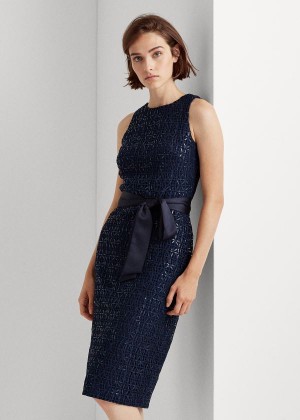 Sukienka Ralph Lauren Sequined-Lace Cocktail Dress Damskie Granatowe | PTMW5907