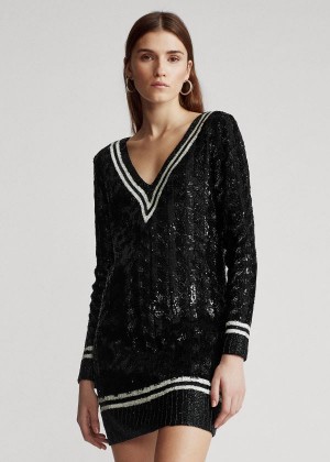 Sukienka Ralph Lauren Sequined Cricket Sweater Dress Damskie Czarne | UOHX5070