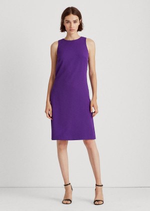 Sukienka Ralph Lauren Snap-Trim Crepe Shift Dress Damskie Fioletowe | WVDH7445